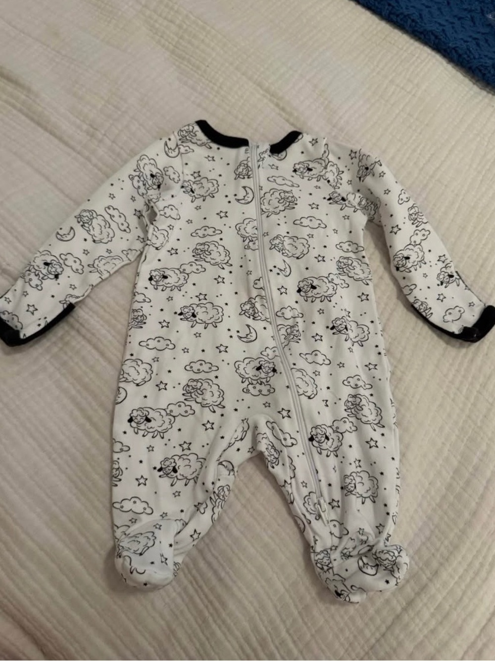 Baby One-Piece Footed Pajamas in White with Black Cloud Print